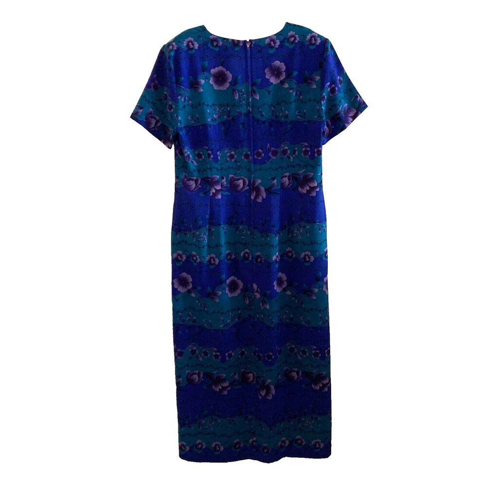 Vintage Sag Harbor Maxi Dress Size 12 Purple Green Fitted Sheath Front Slit - Picture 6 of 9